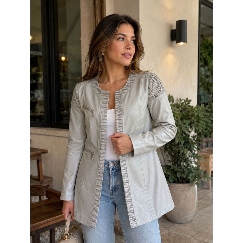 Lena Gabrielle Women's Silver Jacket Size 10 - Fair Condition (Read Description)